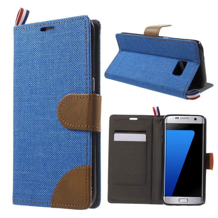 

Denim Fabric Skin Protective Leather Case for Samsung Galaxy S7 Edge G935 - Dark Blue, Galaxy S7 edge