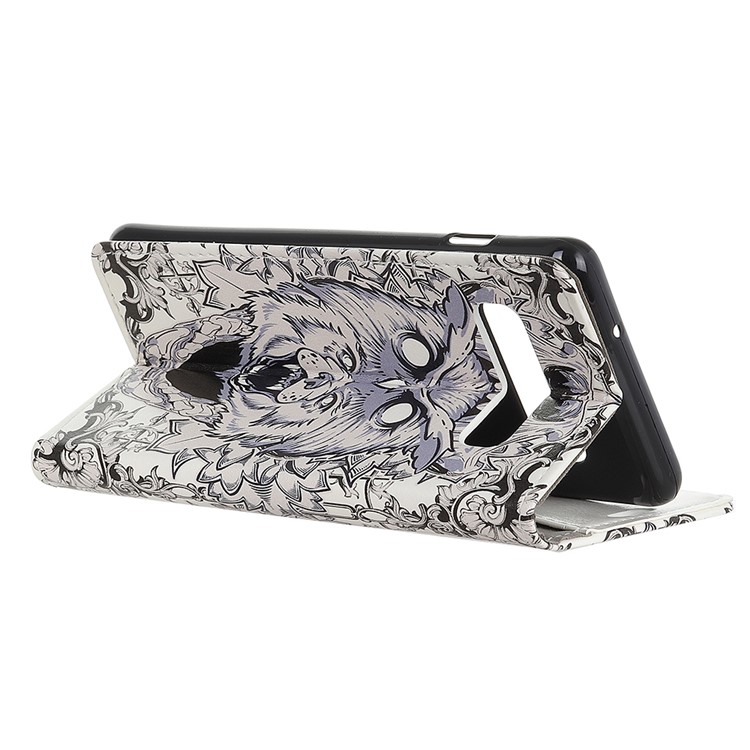 Pattern Printing PU Leather Stand Protective Shell for Samsung Galaxy S10 - Abstract Owl and Lion-3