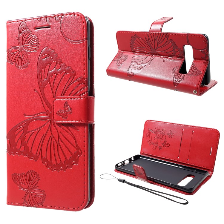 

Imprint Butterfly Stand Leather Phone Case for Samsung Galaxy S10 - Red, Galaxy S10
