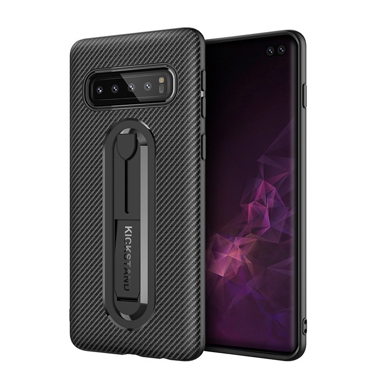 

20Pcs/Set Carbon Fiber Texture TPU Gel Cover for Samsung Galaxy S10 Plus [Hidden Kickstand] - Black