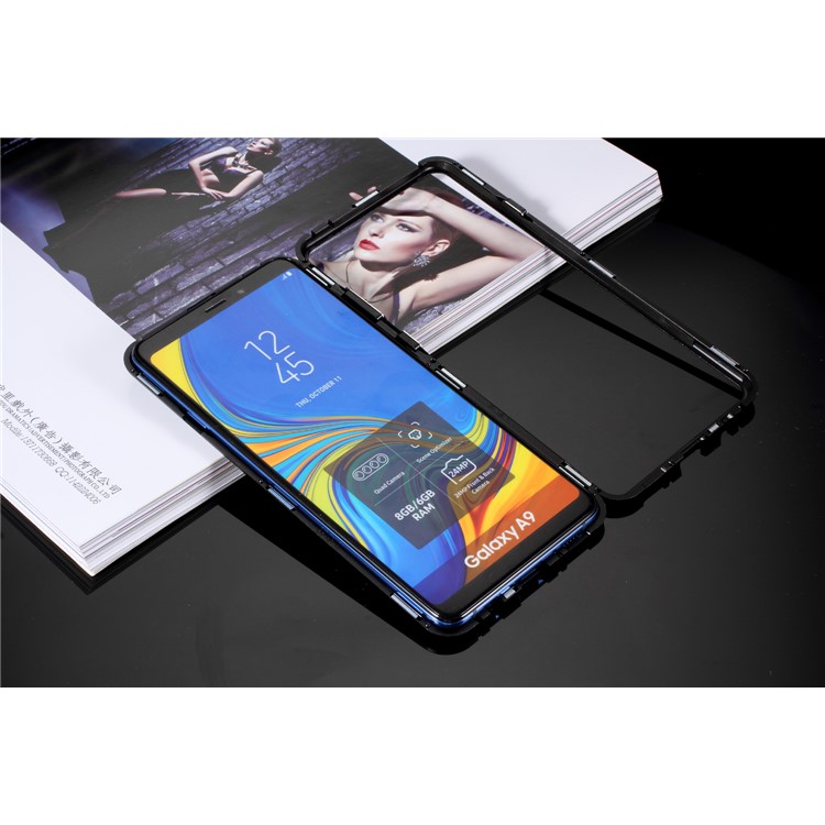 Caixa De Vidro Temperado Atração Magnética Metal Frame Para Samsung Galaxy A9 (2018) / A9 Estrelas Pro / A9s - Preto-5