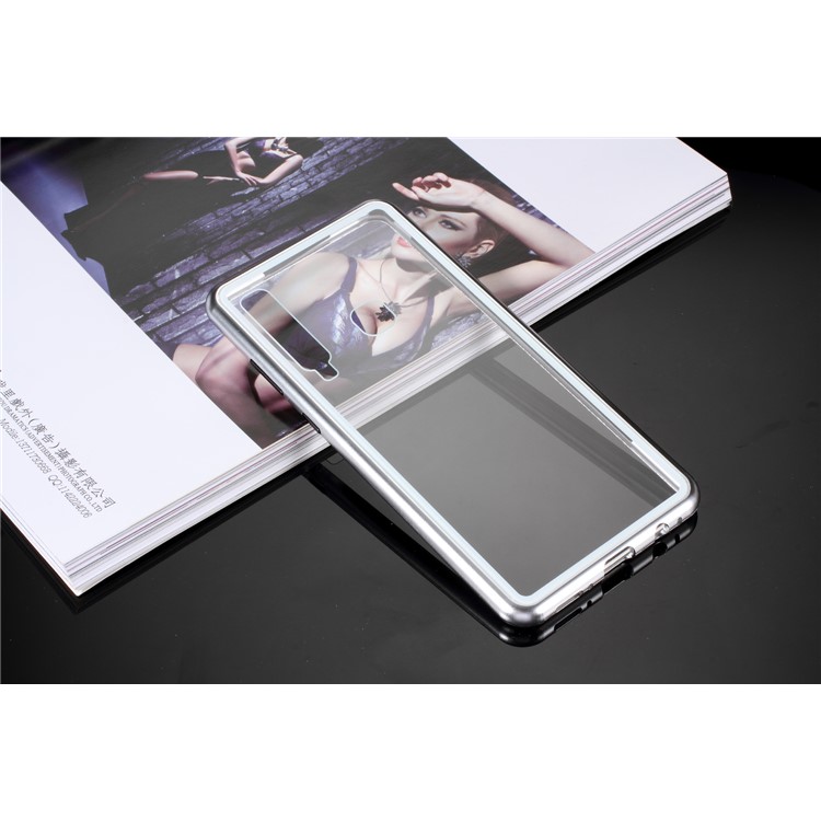 Magnetic Attraction Metal Frame Tempered Glass Cover Shell for Samsung Galaxy A9 (2018) / A9 Star Pro / A9s -Silver-1