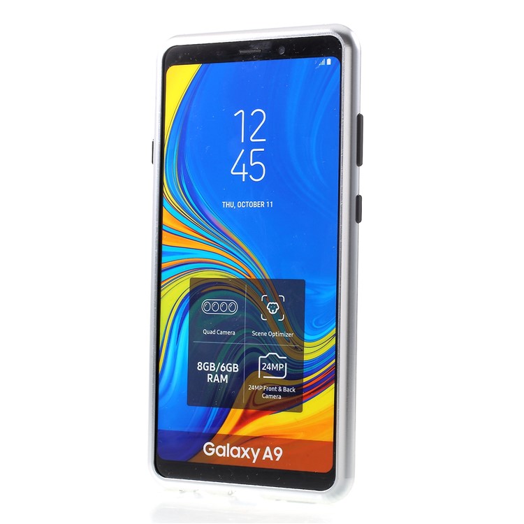 Magnetic Attraction Metal Frame Tempered Glass Cover Shell for Samsung Galaxy A9 (2018) / A9 Star Pro / A9s -Silver-10