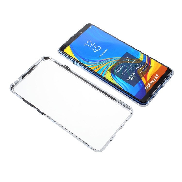 Magnetic Attraction Metal Frame Tempered Glass Cover Shell for Samsung Galaxy A9 (2018) / A9 Star Pro / A9s -Silver-15