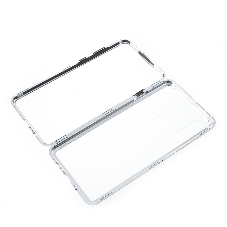 Magnetic Attraction Metal Frame Tempered Glass Cover Shell for Samsung Galaxy A9 (2018) / A9 Star Pro / A9s -Silver-16