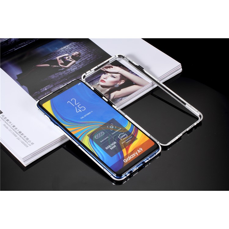 Magnetic Attraction Metal Frame Tempered Glass Cover Shell for Samsung Galaxy A9 (2018) / A9 Star Pro / A9s -Silver-5