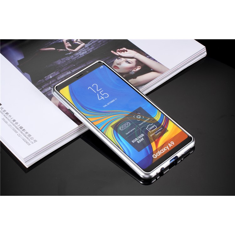 Magnetic Attraction Metal Frame Tempered Glass Cover Shell for Samsung Galaxy A9 (2018) / A9 Star Pro / A9s -Silver-6