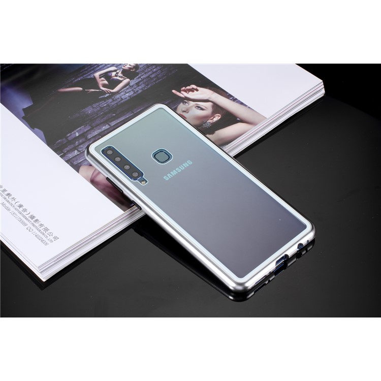 Magnetic Attraction Metal Frame Tempered Glass Cover Shell for Samsung Galaxy A9 (2018) / A9 Star Pro / A9s -Silver-7