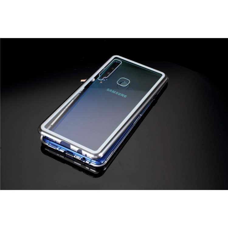 Magnetic Attraction Metal Frame Tempered Glass Cover Shell for Samsung Galaxy A9 (2018) / A9 Star Pro / A9s -Silver-8