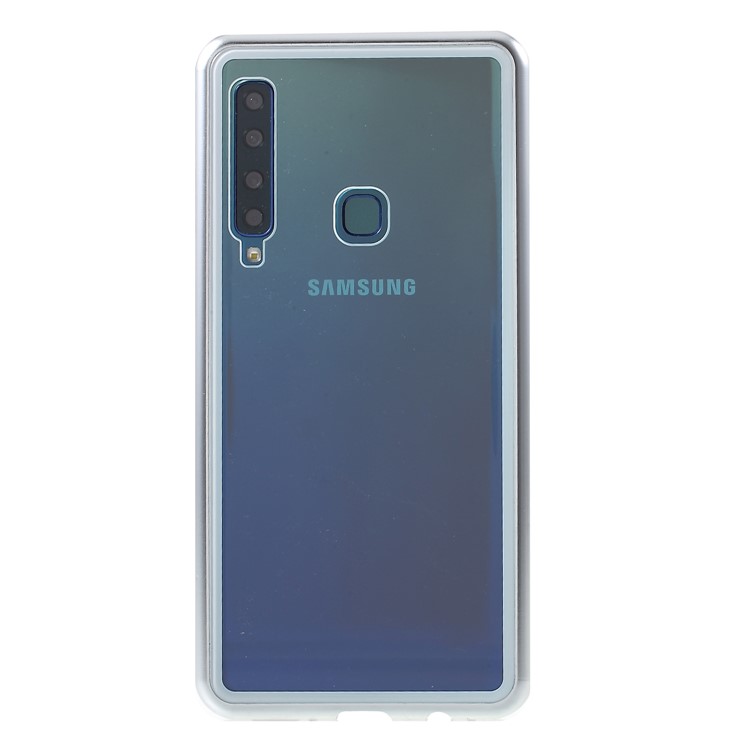 Magnetic Attraction Metal Frame Tempered Glass Cover Shell for Samsung Galaxy A9 (2018) / A9 Star Pro / A9s -Silver-9