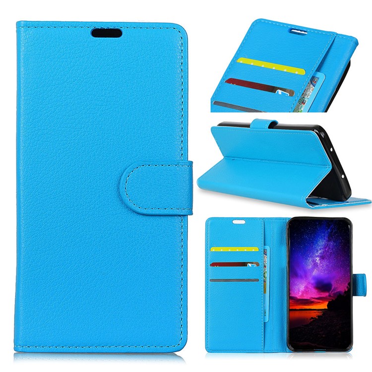 Copertina Per Cellulare in Pelle Litchi Texture Con Supporto Per Samsung Galaxy S10 - Blu