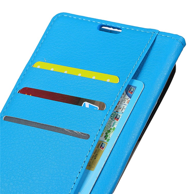 Tampa Celular de Couro de Textura Litchi Com Suporte Para Samsung Galaxy S10 - Azul-3