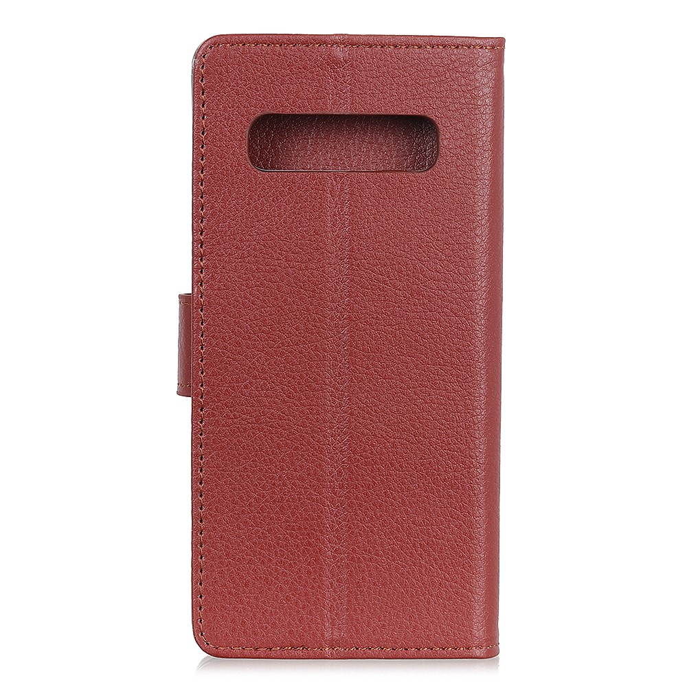 Lichia Textura Couro Carteira Proteção Shell Para Samsung Galaxy S10 - Castanho-4