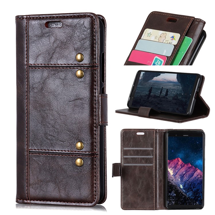 Flip Rivet Stand Wallet Magnetic Leather Cellphone Cover for Samsung Galaxy S10e - Brown-1