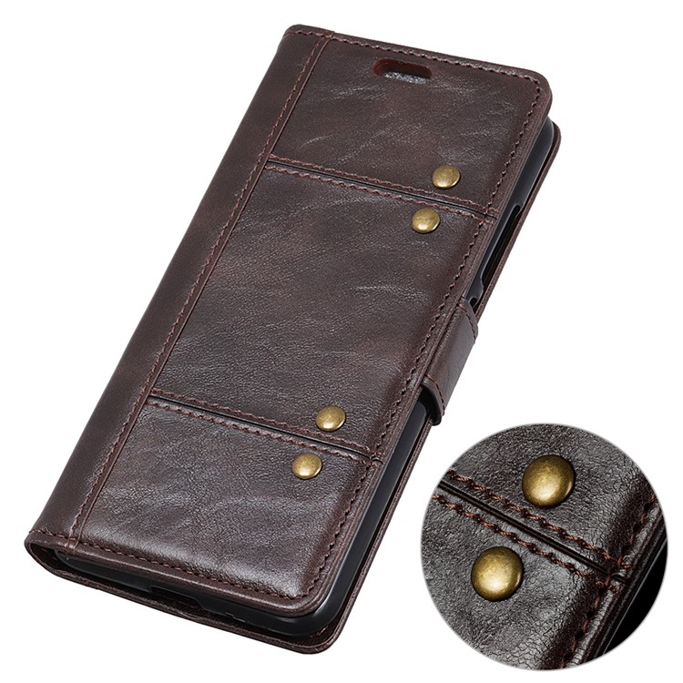 Flip Rivet Stand Wallet Magnetic Leather Cellphone Cover for Samsung Galaxy S10e - Brown-2