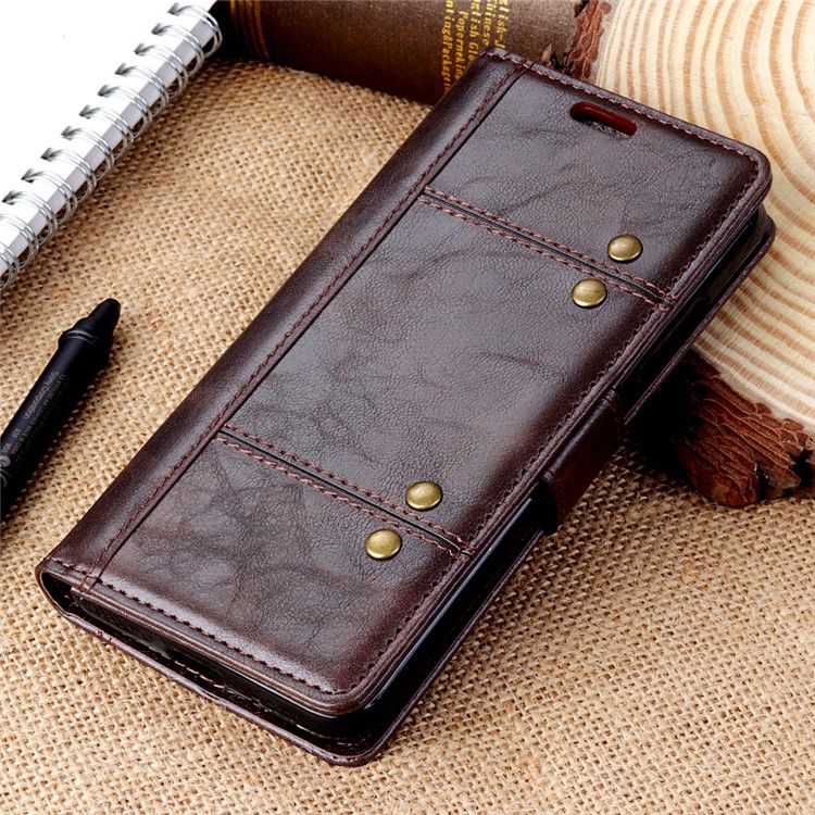 Flip Rivet Stand Wallet Magnetic Leather Cellphone Cover for Samsung Galaxy S10e - Brown-7