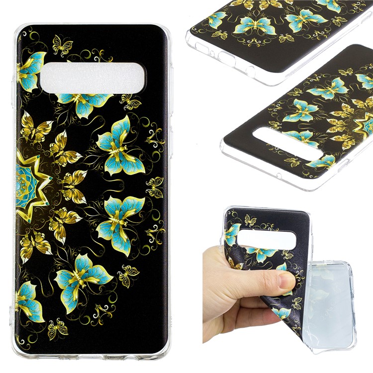Cassa Molle Del Telefono Delle Cellule Di TPU Di Stampa Del Modello Per La Galassia S10 Di Samsung - Farfalle D'oro E Blu-1