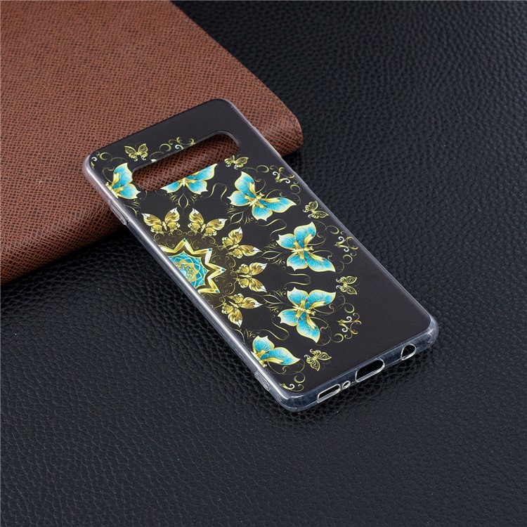 Cassa Molle Del Telefono Delle Cellule Di TPU Di Stampa Del Modello Per La Galassia S10 Di Samsung - Farfalle D'oro E Blu-2