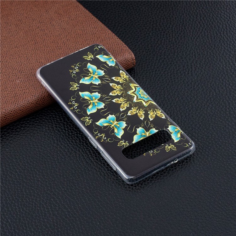 Cassa Molle Del Telefono Delle Cellule Di TPU Di Stampa Del Modello Per La Galassia S10 Di Samsung - Farfalle D'oro E Blu-3