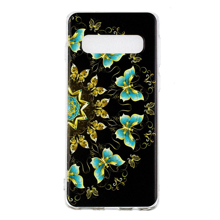 Cassa Molle Del Telefono Delle Cellule Di TPU Di Stampa Del Modello Per La Galassia S10 Di Samsung - Farfalle D'oro E Blu-4