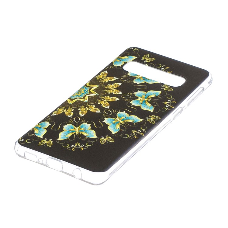 Cassa Molle Del Telefono Delle Cellule Di TPU Di Stampa Del Modello Per La Galassia S10 Di Samsung - Farfalle D'oro E Blu-5