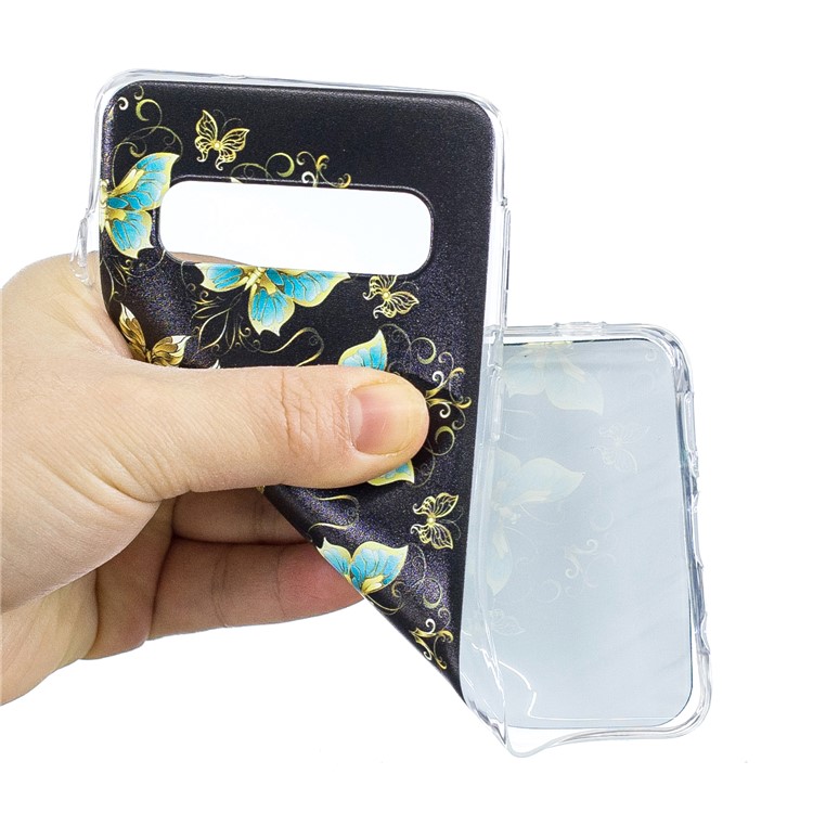 Cassa Molle Del Telefono Delle Cellule Di TPU Di Stampa Del Modello Per La Galassia S10 Di Samsung - Farfalle D'oro E Blu-7