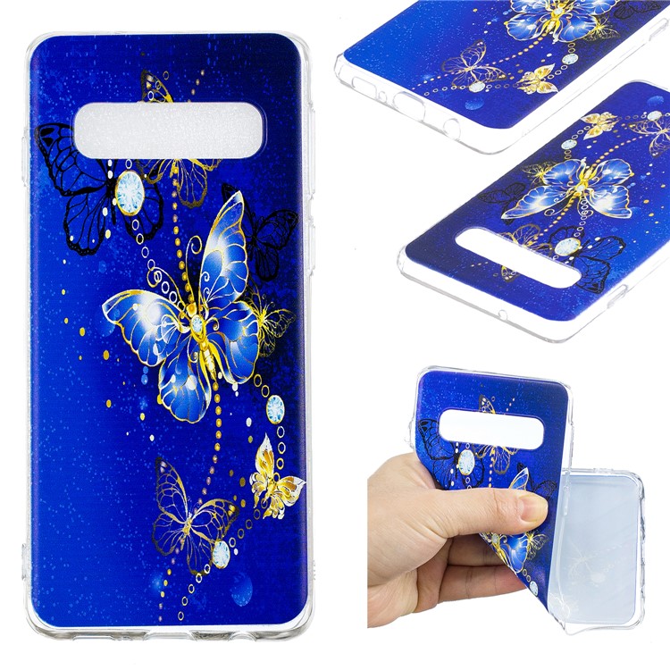 Pattern Printing Flexible TPU Case for Samsung Galaxy S10 - Blue Butterflies-1