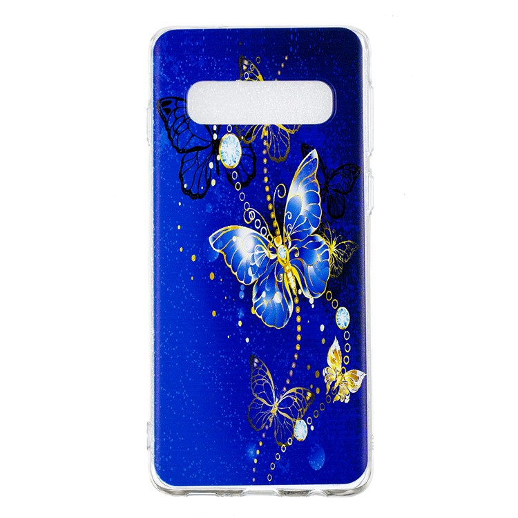 Pattern Printing Flexible TPU Case for Samsung Galaxy S10 - Blue Butterflies-4