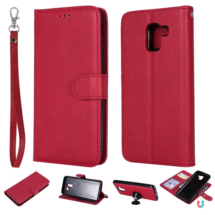 

Magnetic Detachable 2-in-1 Wallet Leather Stand Phone Cover for Samsung Galaxy J6 (2018) - Red, Galaxy J6 (2018)