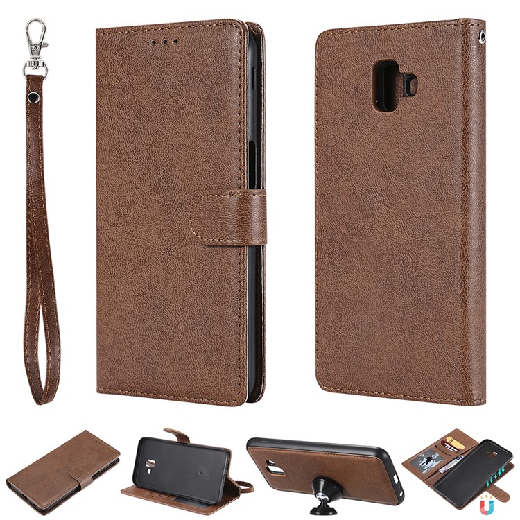 

Magnetic Detachable 2-in-1 Leather Stand Cover with Card Slots for Samsung Galaxy J6+ - Brown, Galaxy J6+