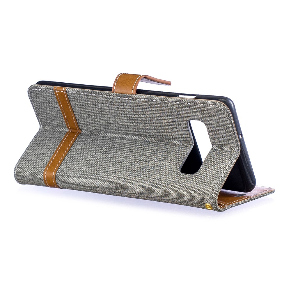 Cubierta De Cuero De PU De Dos Tonos De Tela De Jean Para Samsung Galaxy S10 Plus - Gris-4