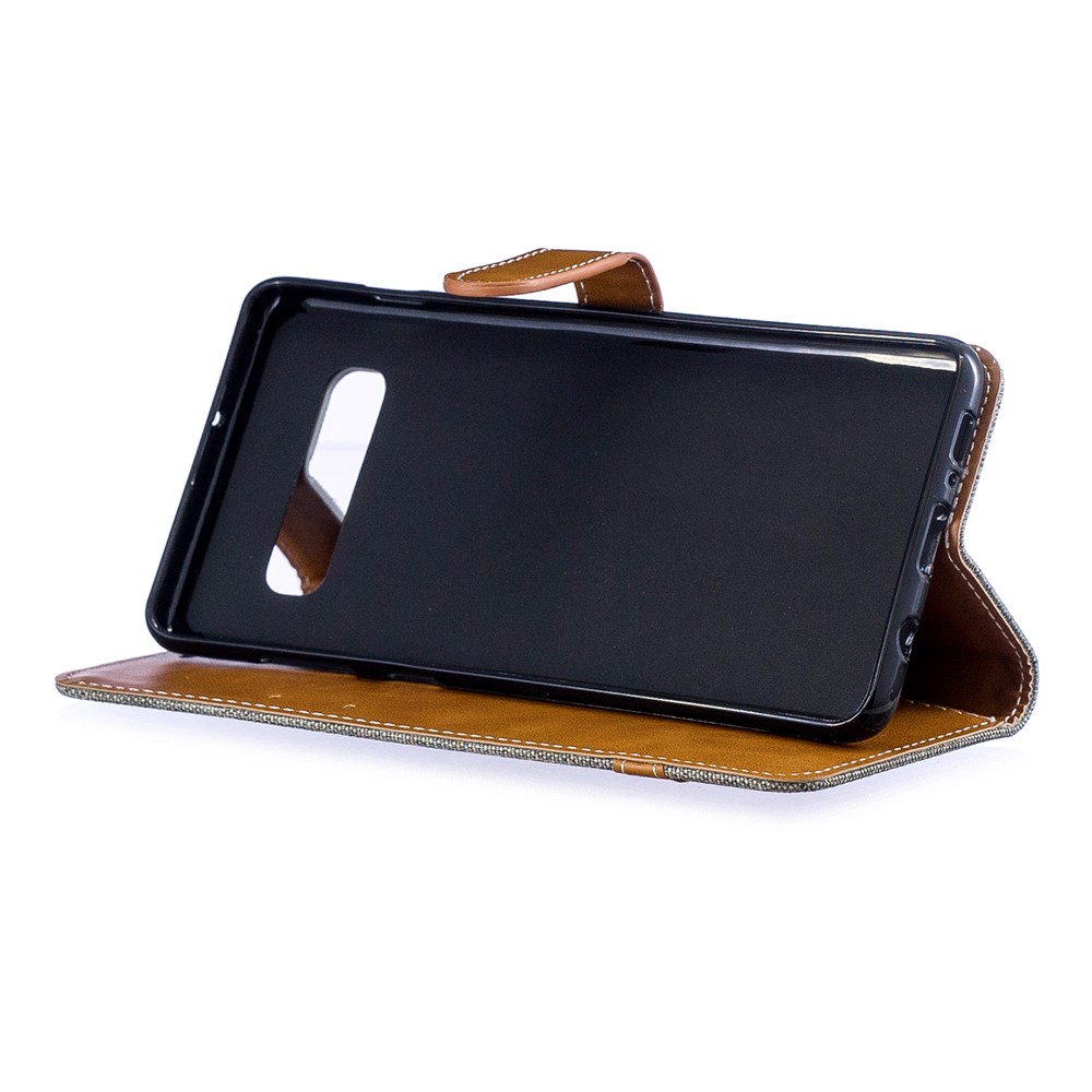 Cubierta De Cuero De PU De Dos Tonos De Tela De Jean Para Samsung Galaxy S10 Plus - Gris-5