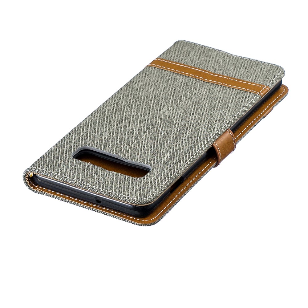 Cubierta De Cuero De PU De Dos Tonos De Tela De Jean Para Samsung Galaxy S10 Plus - Gris-7