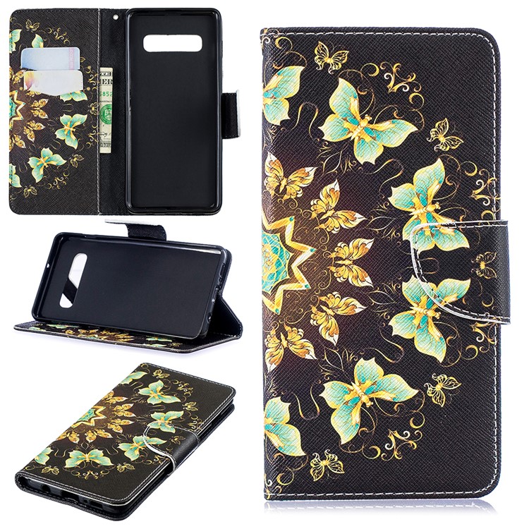 

Печать Шаблонов PU Кожаный Фолио Защитная Крышка Флип Для Samsung Galaxy S10 Plus - Цветные Бабочки, Galaxy S10 Plus