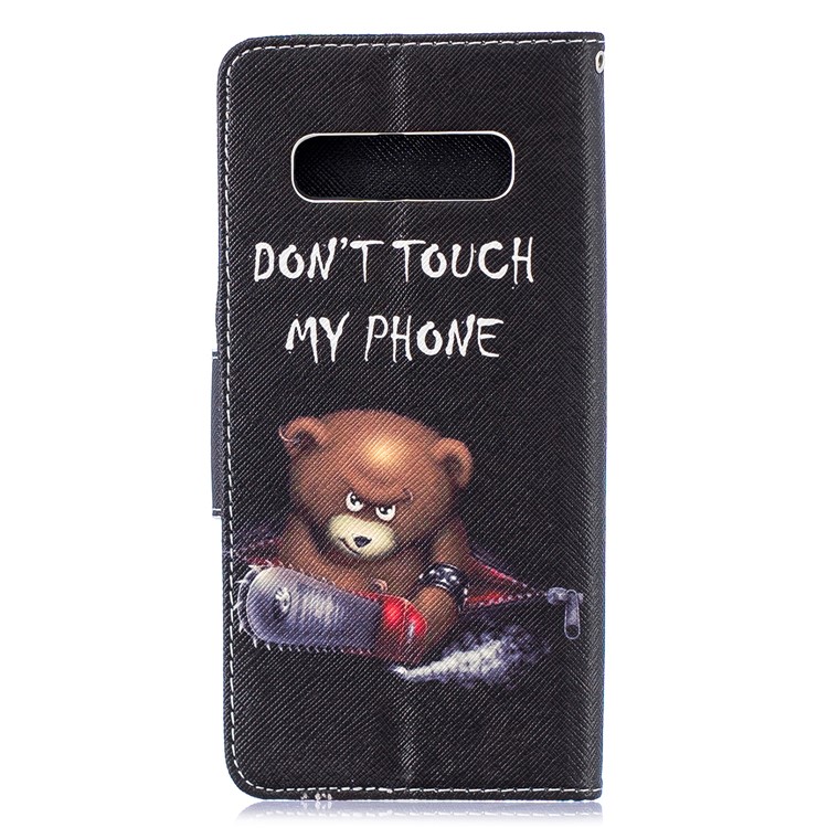 Impressão Padrão PU De Couro Caixa De Telefone Celular De Proteção Magnética Para Samsung Galaxy S10 Plus - Urso E Avisos-3