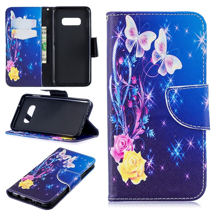 

Pattern Printing Card Holder Leather Cover Shell for Samsung Galaxy S10e - Roses and Butterflies, Galaxy S10e