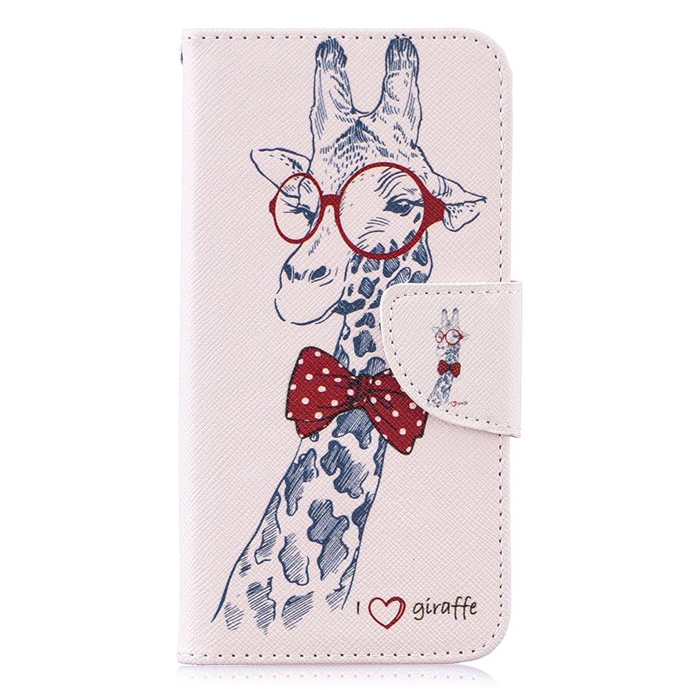 For Samsung Galaxy S10e Pattern Printing PU Leather Magnetic Stand Case - Giraffe Wearing Glasses-2