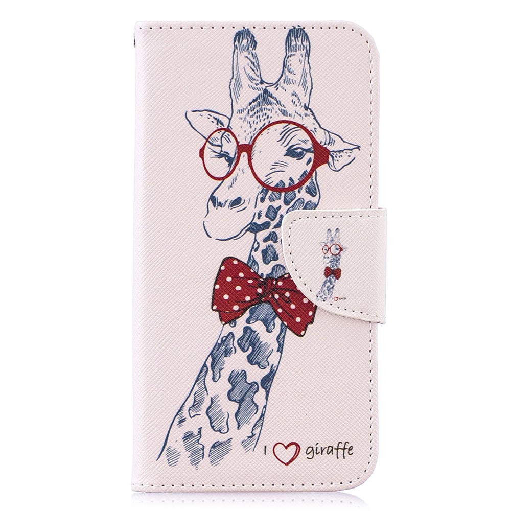 Para Samsung Galaxy S10e Pattern Impring PU Caja de Soporte Magnético de Cuero PU - Jirafa Con Gafas