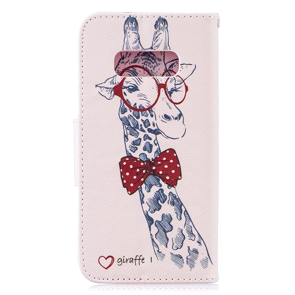 For Samsung Galaxy S10e Pattern Printing PU Leather Magnetic Stand Case - Giraffe Wearing Glasses-3