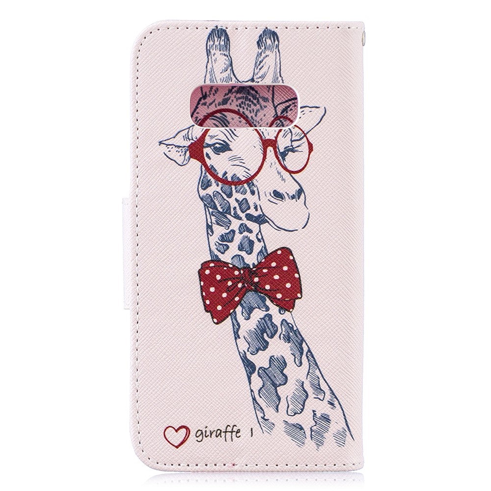 Für Samsung Galaxy S10e Muster Druck PU Leder Magnetic Stand Hülle - Giraffe Mit Einer Brille