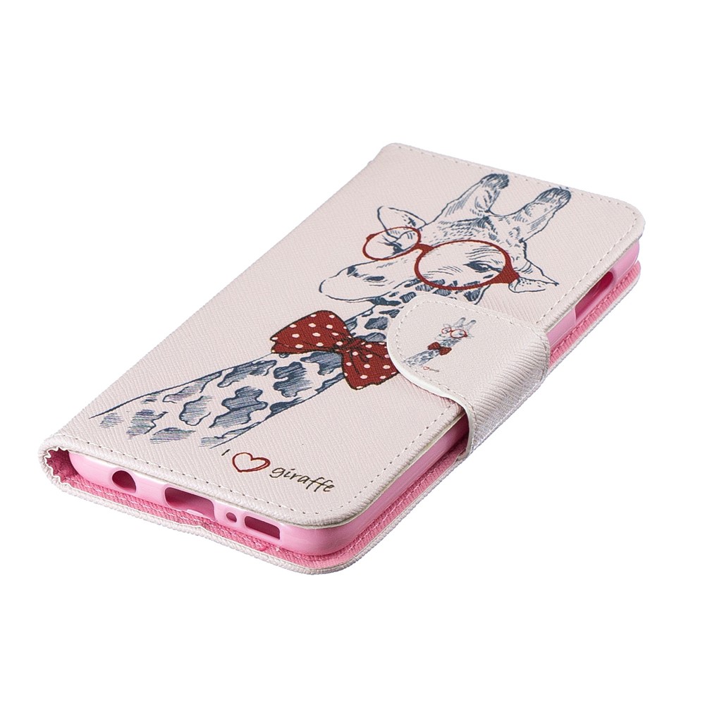 Para Samsung Galaxy S10e Pattern Impring PU Caja de Soporte Magnético de Cuero PU - Jirafa Con Gafas