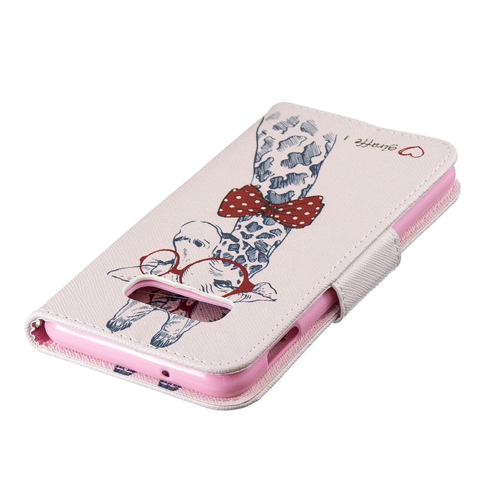 For Samsung Galaxy S10e Pattern Printing PU Leather Magnetic Stand Case - Giraffe Wearing Glasses-7