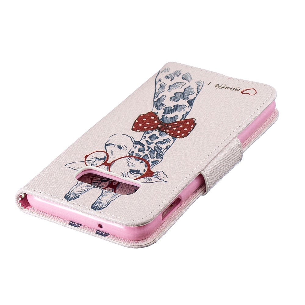 Para Samsung Galaxy S10e Pattern Impring PU Caja de Soporte Magnético de Cuero PU - Jirafa Con Gafas