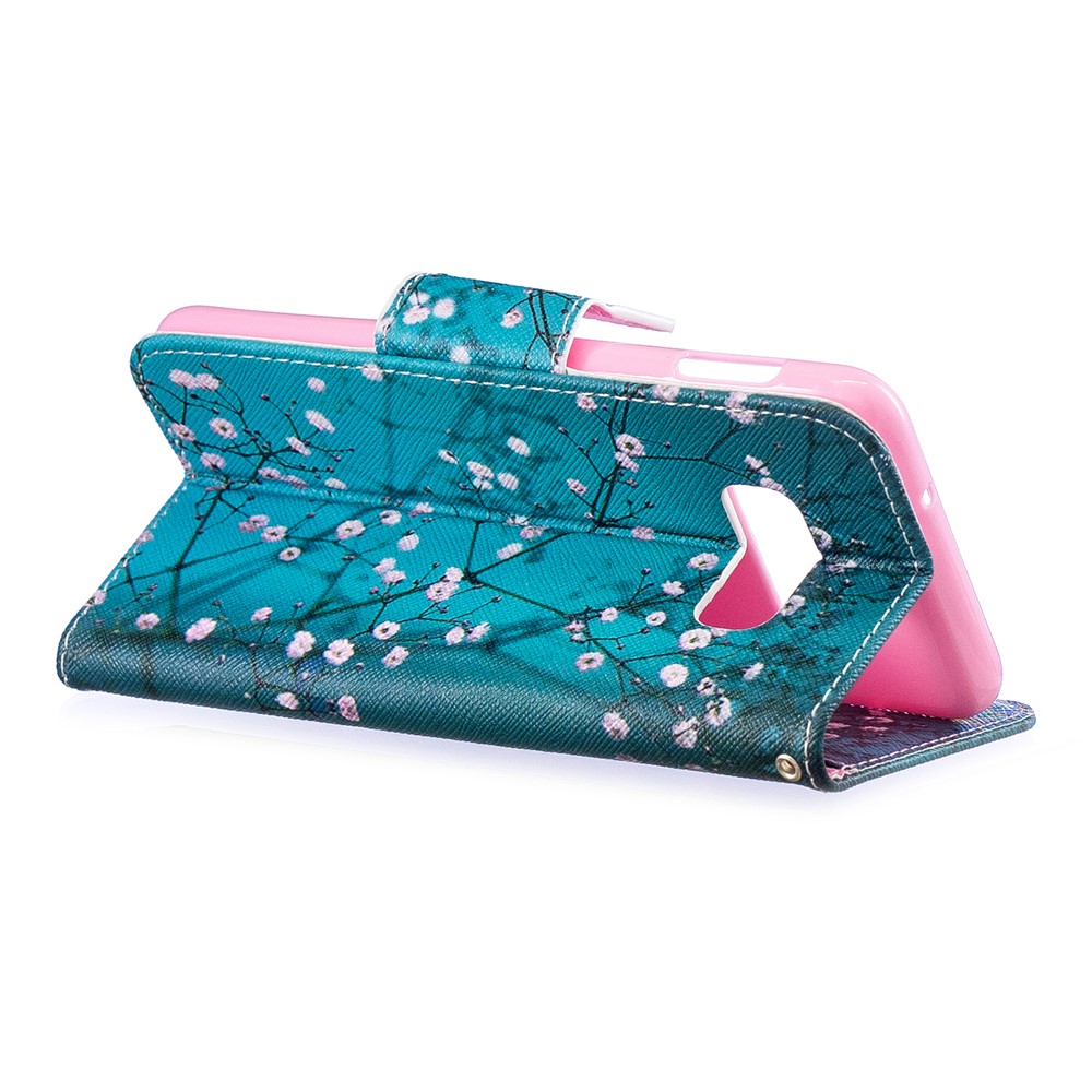 Para Samsung Galaxy S10 Lite Padrão De Impressão PU Couro Caso Móvel Com Slots Para Cartão - Árvore Com Flores-4