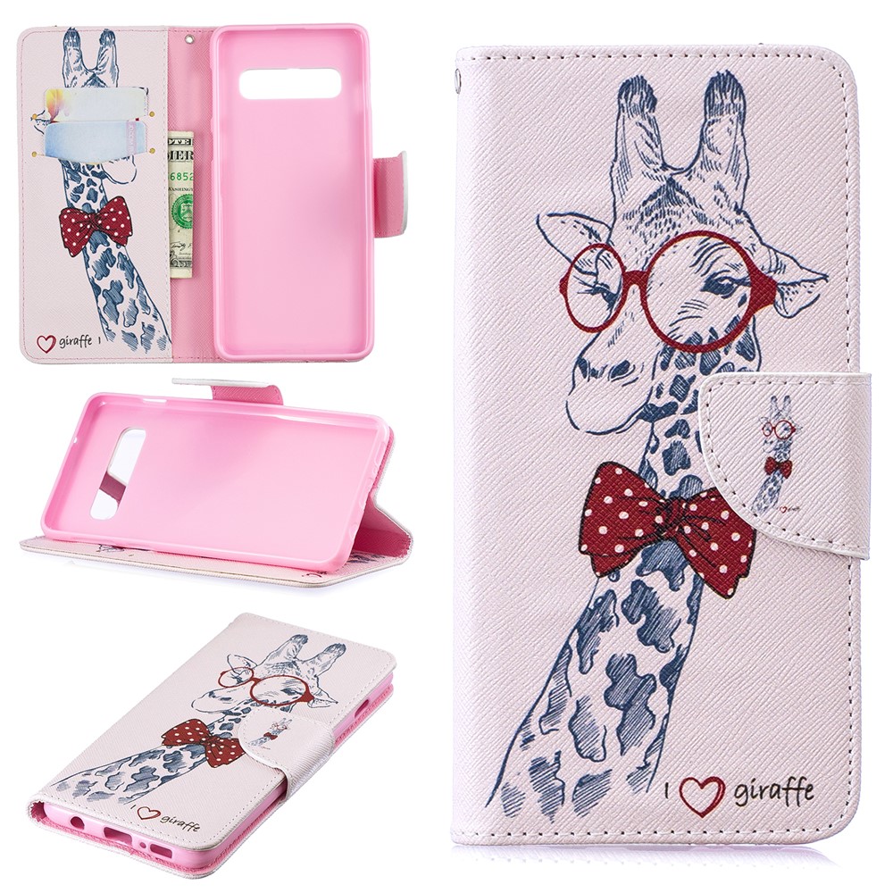 Modèle Impression Cas De Protection En Cuir PU Téléphone Portable Pour Samsung Galaxy S10 - Girafe Portant Des Lunettes-1