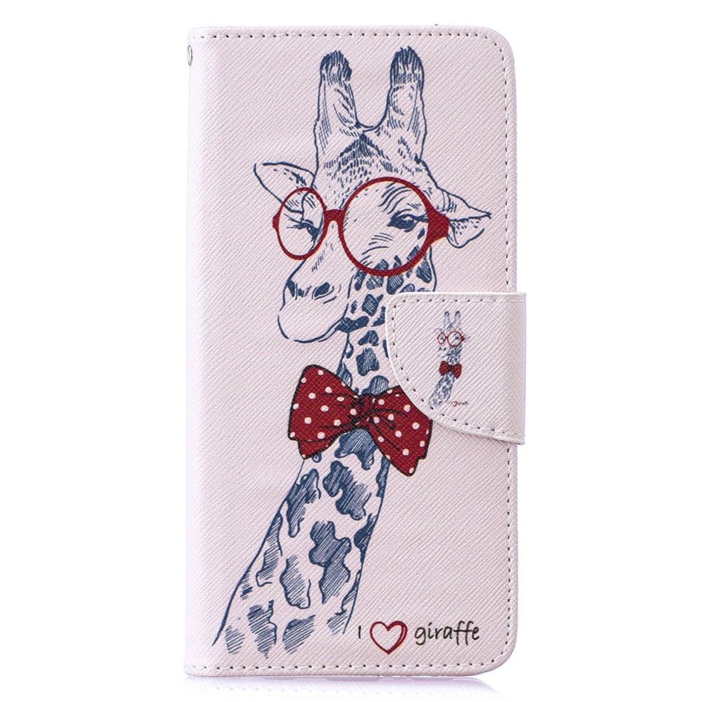 Modèle Impression Cas De Protection En Cuir PU Téléphone Portable Pour Samsung Galaxy S10 - Girafe Portant Des Lunettes-2