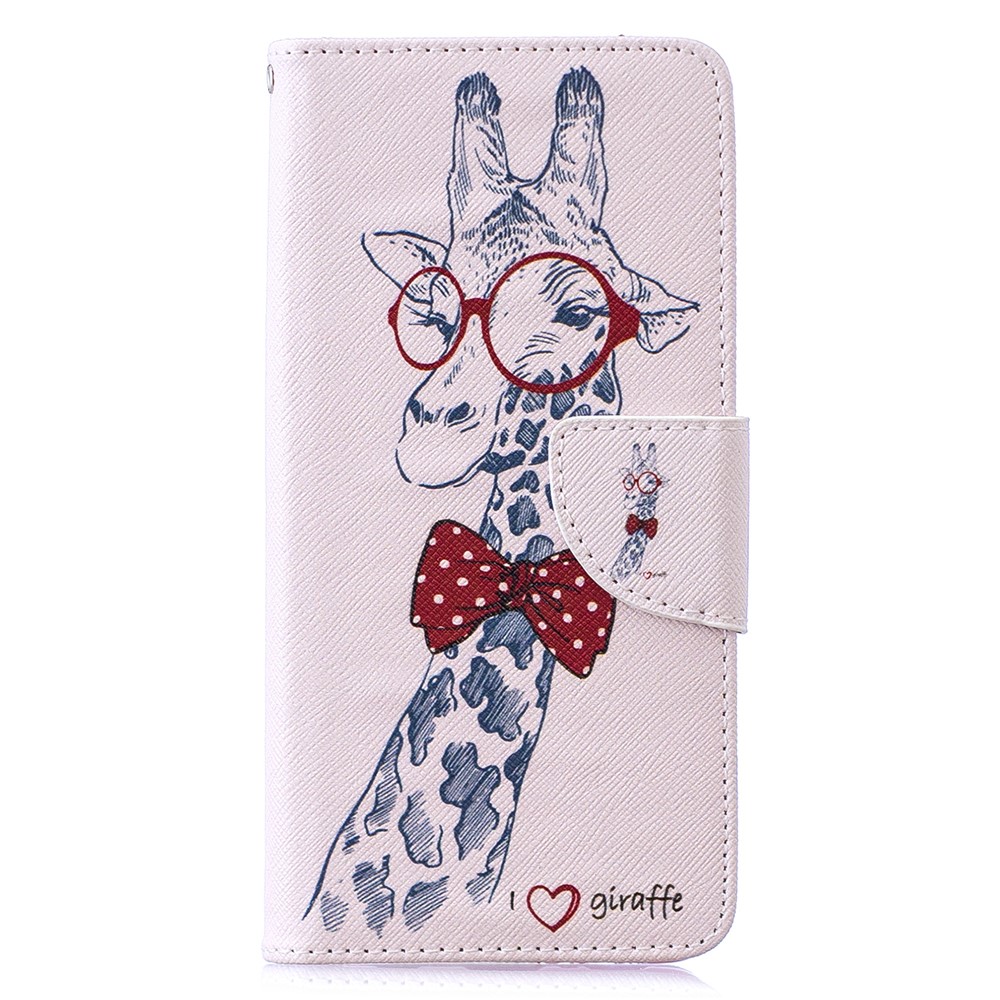 Pattern Printing PU Leather Protection Cell Phone Case for Samsung Galaxy S10 - Giraffe Wearing Glasses-2