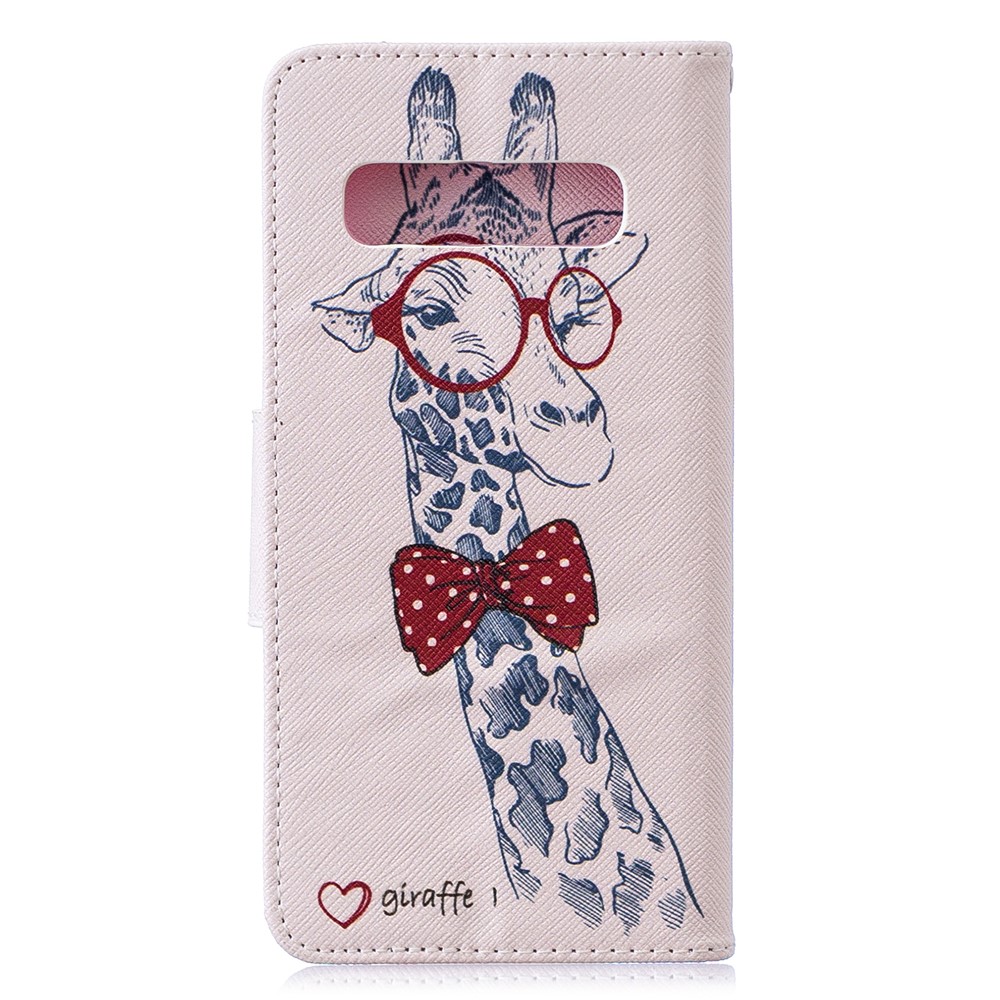 Pattern Printing PU Leather Protection Cell Phone Case for Samsung Galaxy S10 - Giraffe Wearing Glasses-3