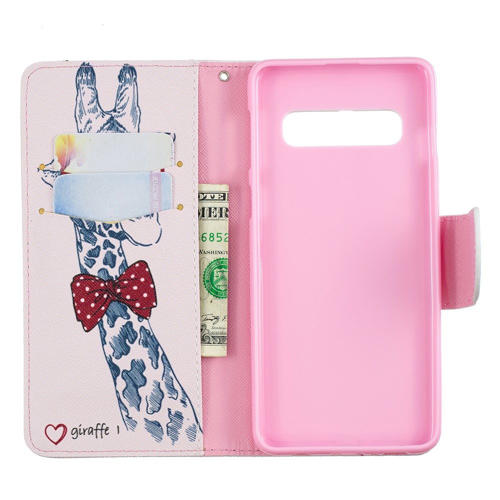 Pattern Printing PU Leather Protection Cell Phone Case for Samsung Galaxy S10 - Giraffe Wearing Glasses-8