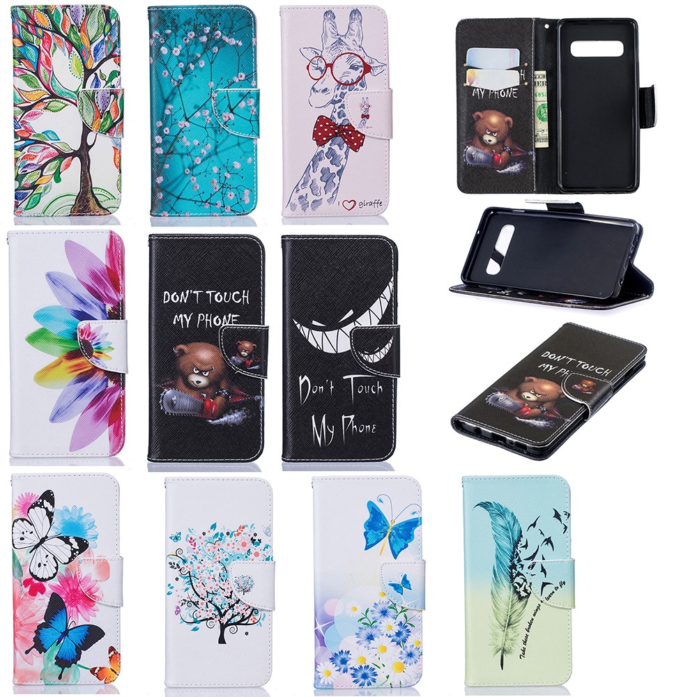 Pattern Printing PU Leather Protection Cell Phone Case for Samsung Galaxy S10 - Giraffe Wearing Glasses-9